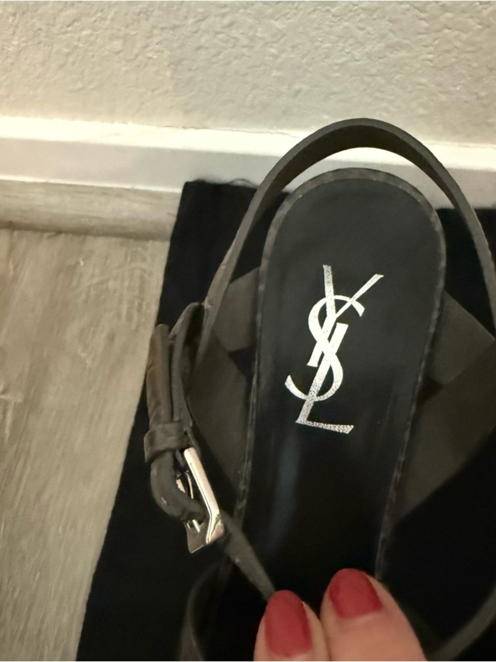 Saint Laurent Brown Taupe  Croc-Embossed Tribute Sandals 38.5 - Picture 3 of 11